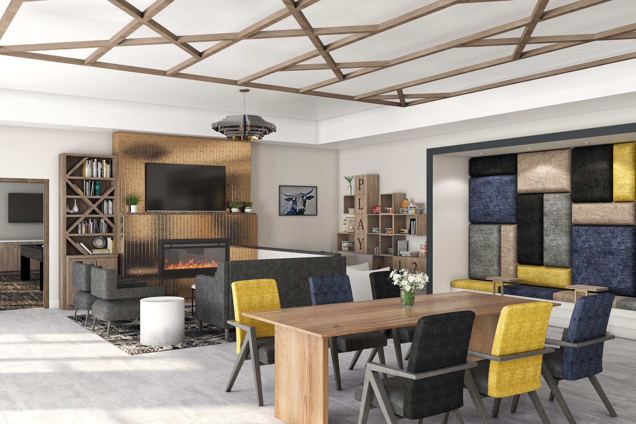 Rendering of The Lounge amenity at Slate Apartments with room for entertainment